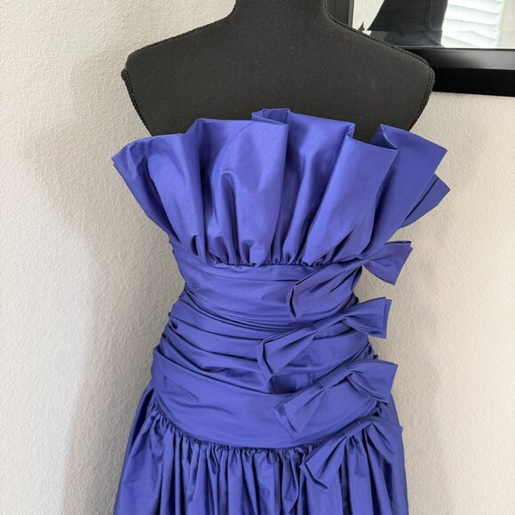 VINTAGE 80s Prom Glam Nili Martin Ruched Bow Strapless Purple Party Dress Sz XS - Picture 8 of 16